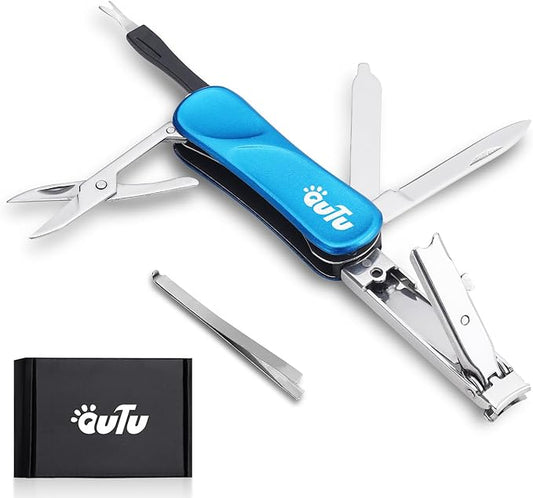 OUTU Keychain Nail Clippers Multitool, 7 in 1 EDC Utility Tool with Nail Clipper, Scissors, Manicure Sets Gifts for Him Men Husband Dad Boyfriend (Blue)