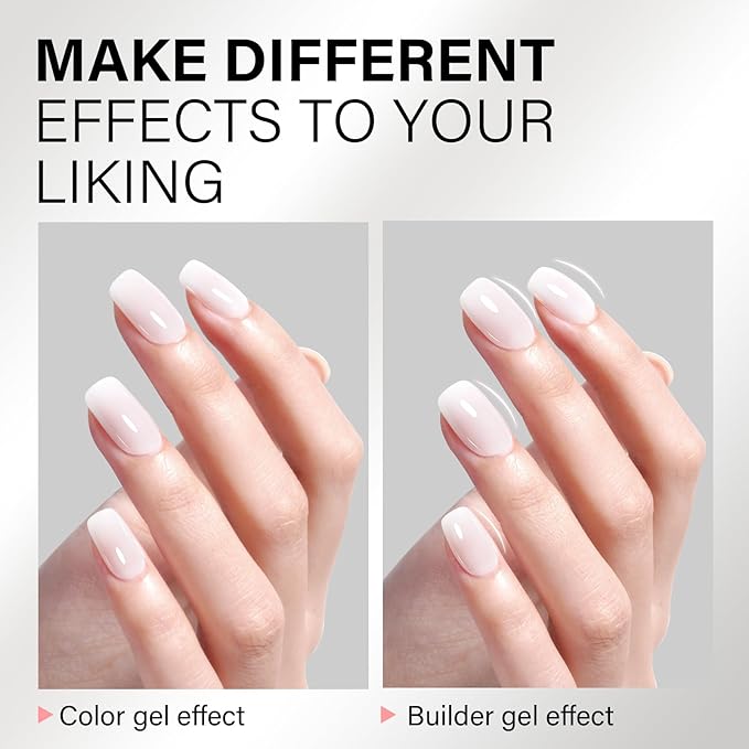 AILLSA Builder Gel for Nails Milky White 7 In 1 Hard Gel Polish for Nail Thickening Nude Strengthener Nail Polish Light Color Extension U V Gels for Nail Art Base Coat Needed 0.51 Oz GB08