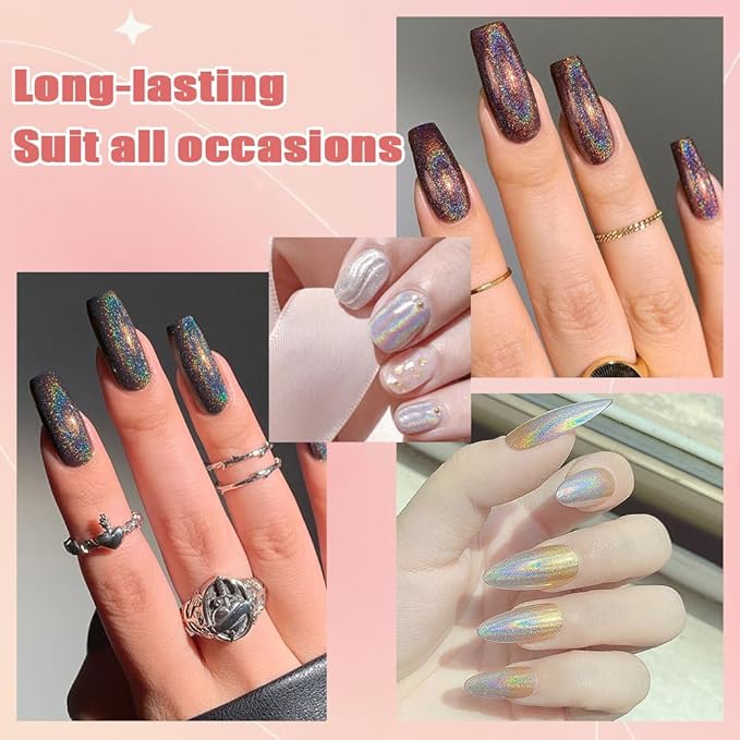 Allstarry Chrome Nail Powder Holographic Aurora Metallic Mirror Laser Effect Pigment, Iridescent ICY Aurora Glitter Dust Kit for Gel Polish Nail Art Decoration, Resin Craft - Emerald Rainbow