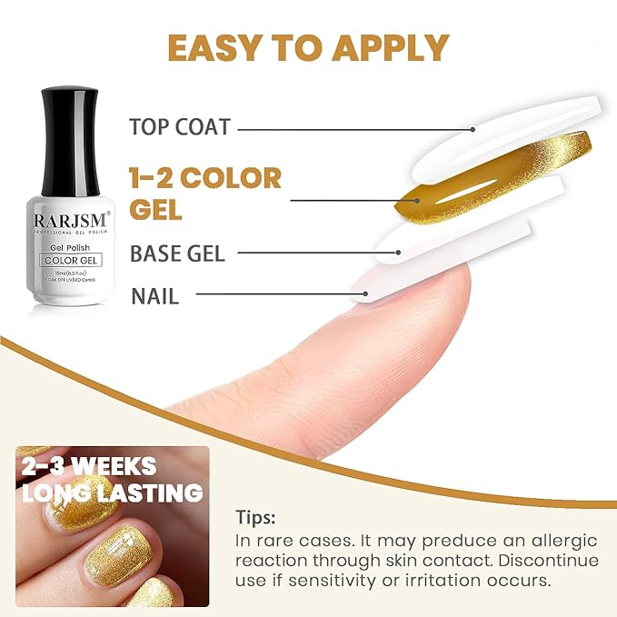 RARJSM Cat Eye Gel Nail Polish with Magnet Stick Diamond Brown Gold Velvet Cateye Glitter Gel Polish 15ml Single Bottle Sparkle Shimmer UV LED Curing Requires Soak Off Home Salon Christmas Manicure