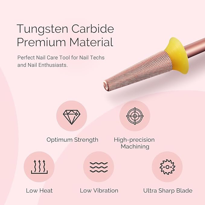 MelodySusie Tapered Barrel Nail Buffer Bit, Professional Safety Carbide Nail Bit for Nature Nail Bed File Cuticle Dead Skin Cleaning Nail Prepare, Two Way Rotate, Manicure Nail Salon Supply, Rose Gold
