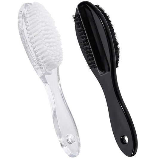Nail Brush for Cleaning Fingernails 2 PCS, Long Handle Grip Double Sided Nail Foot Scrub Brush Fingernail Cleaner, Soft Stiff Bristles Pedicure Nail Scrubber Non-Slip for Men Women Black White