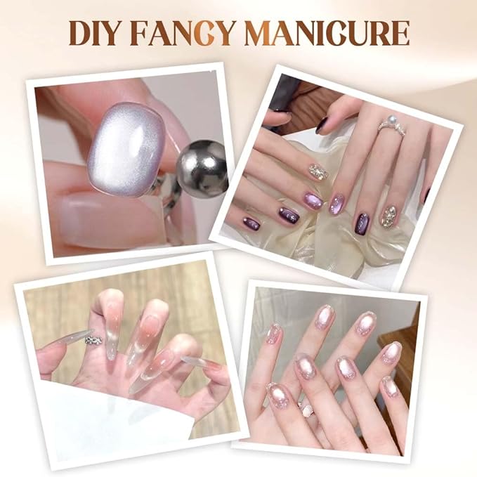Cat Eye Magnet for Nails, 2026 New Double-head Magnet Wand with Round Nail Magnet Beads Nail Polish Magnet Pen Magnetic Cat Eye Gel Polish Nail Design Tool for Home DIY, Salon, Rose Gold (3PC Mix)