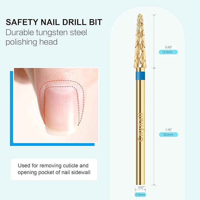 3/32" Small Cone Clean Medium Grit Carbide Cuticle Cleaner Bit for Electric Nail Drills – Professional Manicure Tool for Nail Salons and Home Use (M Grit. Gold)