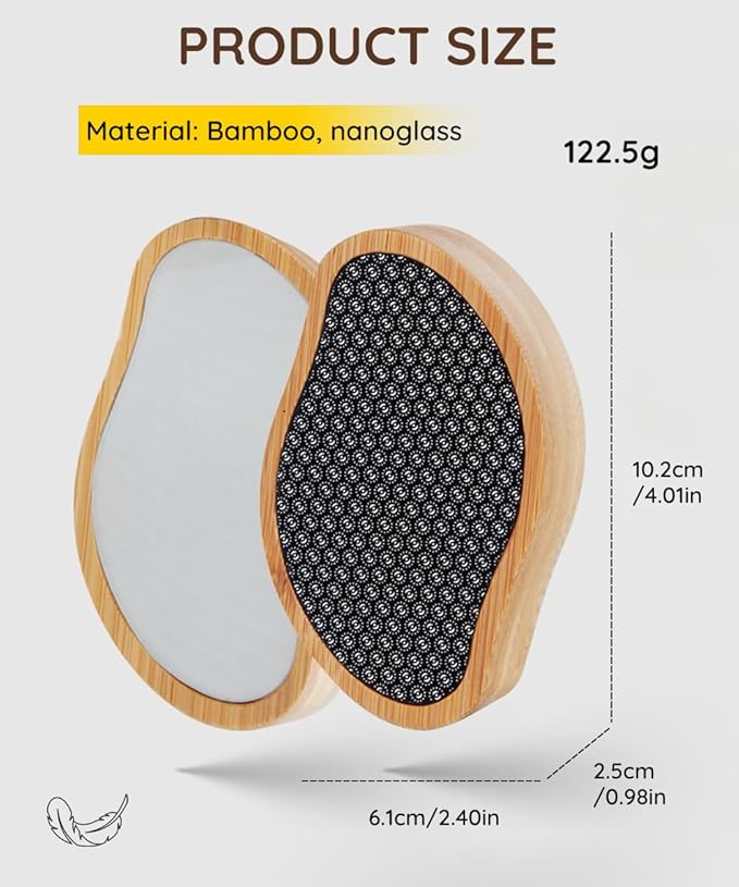 2 Sided Crystal Hair Eraser & Glass Foot File Callus Remover for Woman 2 in 1 - Natural Bamboo Crystal Hair Remover,Nano Glass Foot Scraper Scrubber Dead Skin Removal for Cracked Heels