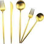 5-Piece 18/10 Stainless Steel Matte Gold Flatware Set - Image 7