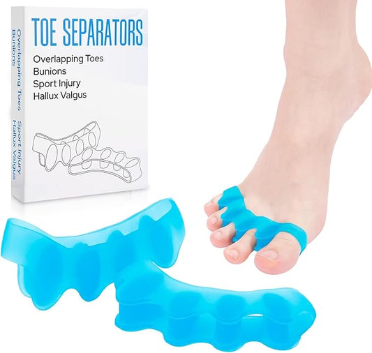 2PCS Silicone Toe Spacers for Women & Men - Toe Separators for Bunion Relief, Hammer Toe, Plantar Fasciitis & Pedicures | Includes Metatarsal Pad & Therapeutic Yoga Cushion for Foot Pain(Blue)