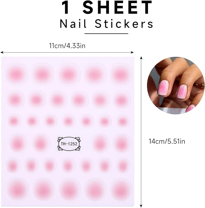 Gradient Blush Nail Stickers for Nail Art, Clear Blush Ombre Nails Stickers Decals Self Adhesive Spring Summer Nails Sticker for Women