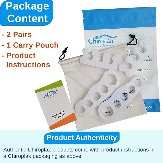 Chiroplax Gel Toe Separators Stretchers Spreader Spacer for Bunion Bunionette Relief Hammer Overlapping Toe Straightener Corrector (2 Pairs w/Pouch - Milky White)