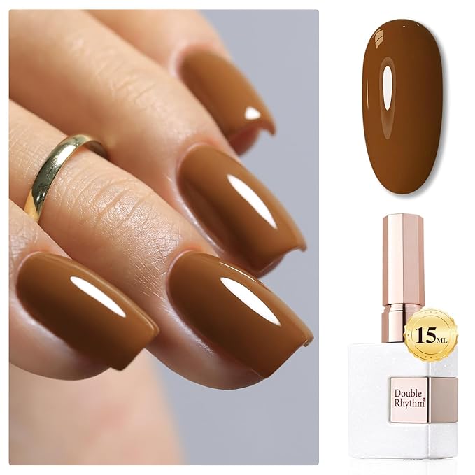 Double Rhythm Gel Polish 15ML Jelly Sheer Pastel Light Milky Color Pearl White Bottle 1 PC 0.5 OZ Full Size Nail Art Salon at Home (Brown-D1444)