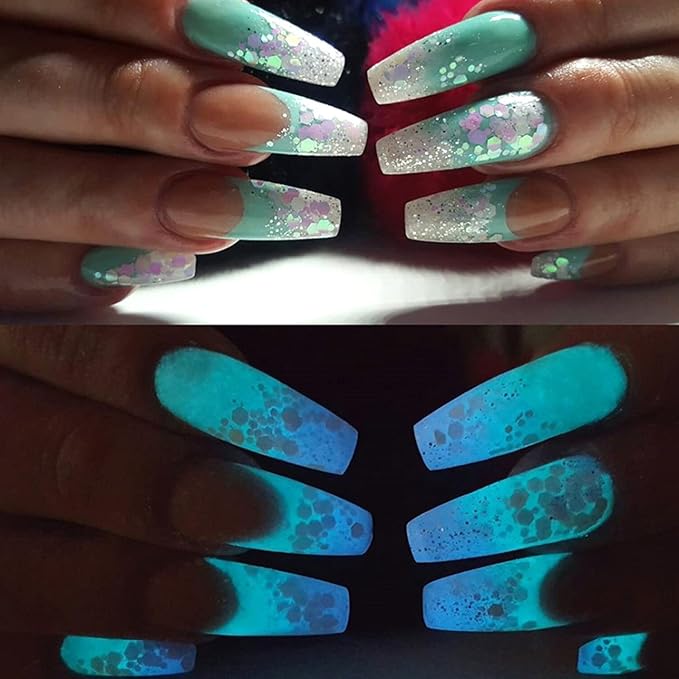 12 Colors Luminous Pigment Nail Powder Holographic Night Fluorescent Pigments Dust Nail Art Design Glow Nail Powders Gradient Iridescent Nail Glitters Supplies for Nail Art Gel Polish Dipping Powder