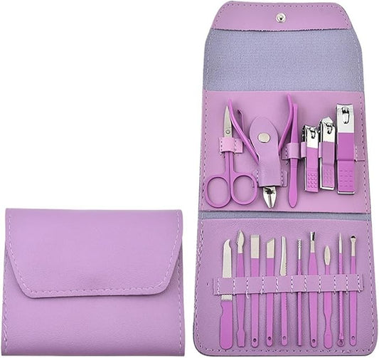 16-Piece Nail Clipper Set Stainless Steel Nail Clippers Tool kit Home Manicure Nail Art Dead Skin Removal Tool(Purple)