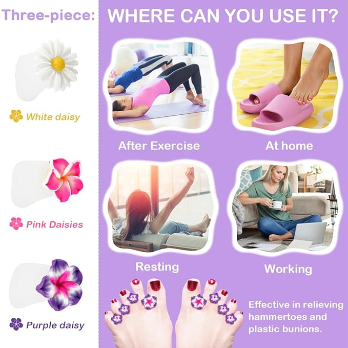 24 Pcs Daisy Flower Silicone Toe Separators, Gel Rubber Toe Stretcher Pedicures Toes Dividers Nail Art Tools Polish Guards for Home Salon
