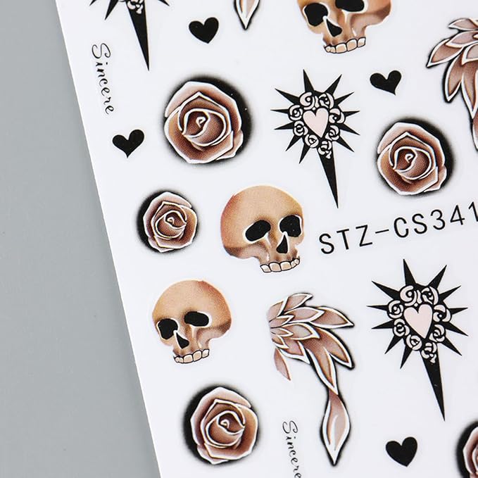 Halloween Nail Art Stickers Decals Mushroom Ghost Skull Nail Decals 6PCS 3D Ghosts Rose Skull Black Cat Pumpkin Spiders Halloween Design Nails Adhesive Sticker Supplies for Women DIY Manicure Nail Art
