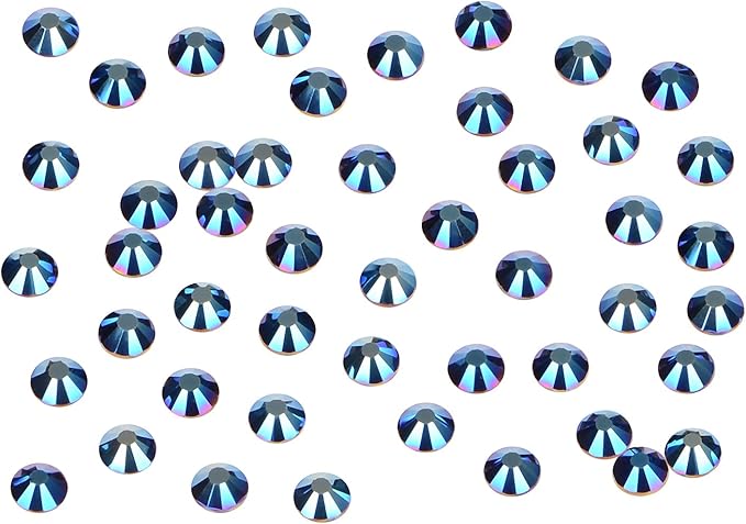 1440PCS Art Nail Rhinestones Non Hotfix Glue Fix Round Crystals Glass Flatback for DIY Jewelry Making with one Picking Pen (ss12 1440pcs, Mine Blue)