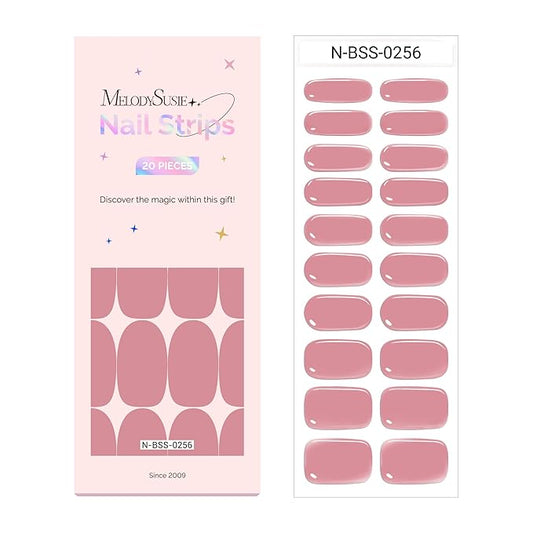 MelodySusie Semi Cured Gel Nail Strips (Genuine Pink), Works with Nail lamp, Salon Quality, Long Lasting, Easy to Apply and Remove, Includes 20Pcs, 2 Prep Pads, Nail File and Wooden Stick