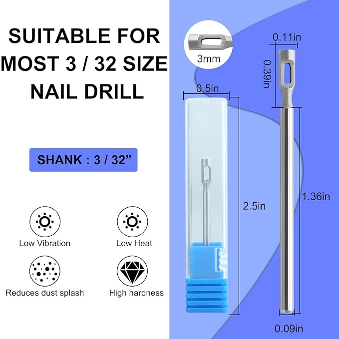 Diamond Pedicure Cylinder Bit,Stainless Steel Foot Nail Drill Bit Pedicure Foot Calluses for Dead Skin Corns Callus Removal, Polishing Head for Nails Manicure Pedicures (3.0mm)
