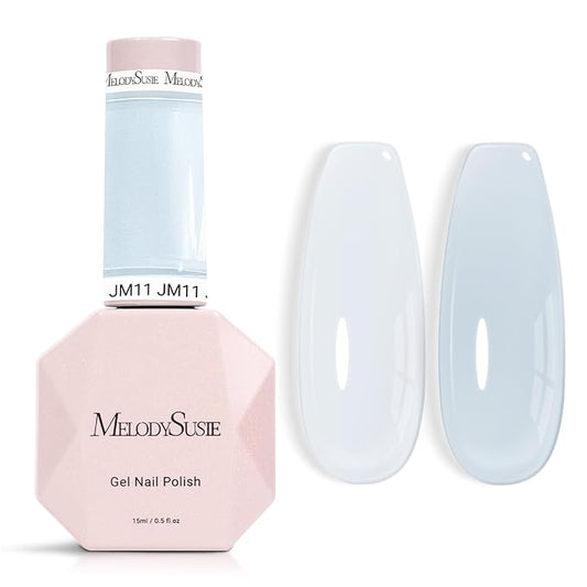 MelodySusie Milky Blue Gel Nail Polish, 0.5Fl.oz Jeweliver Gel Polish Translucent Light Baby Blue Pastel Color White Soak Off UV LED Art Design Manicure Gift for Girls Salon DIY At Home JM11