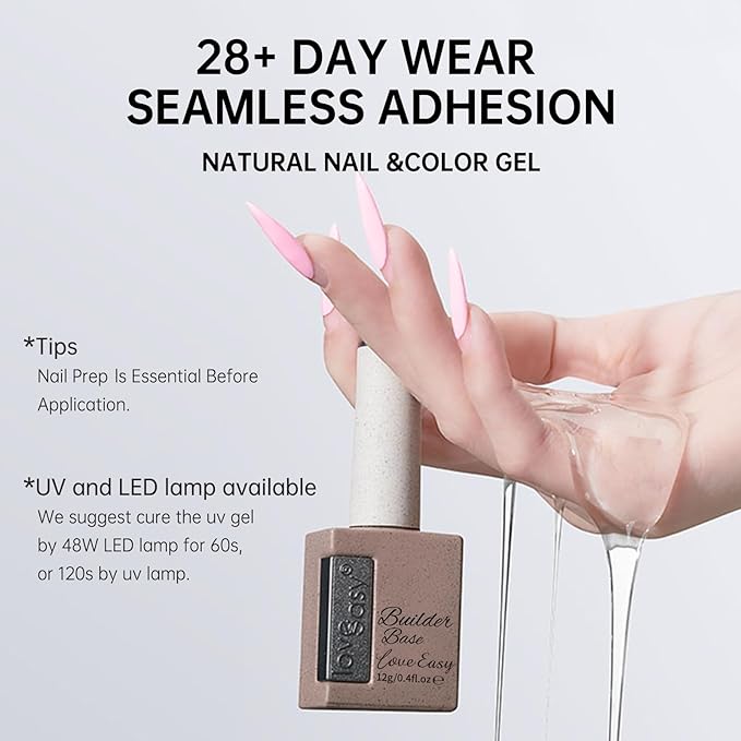 6-in-1 Builder Gel & Base Coat for Nails, Enhance Building Strengthening Apex Enhancement Soft Gel Polish, Beginner Friendly with Upgraded Brush (Pink, pH 5)