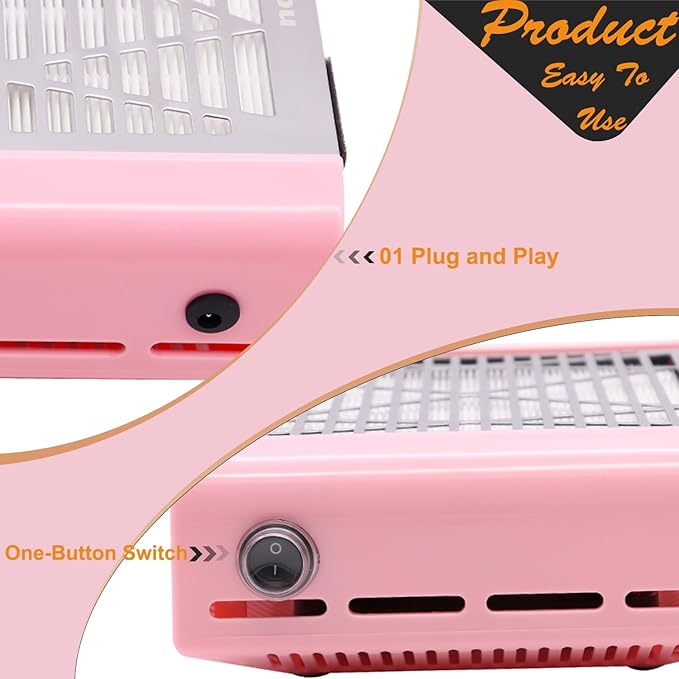 Nail Dust Collector Machine Electric Strong Suction Nail Dust Vacuum Cleaner Nail Salon Dust Extractor Acrylic Nail Powder Dust Collector Vacuum Fan with Multiple Tool Kits for Nails Pink