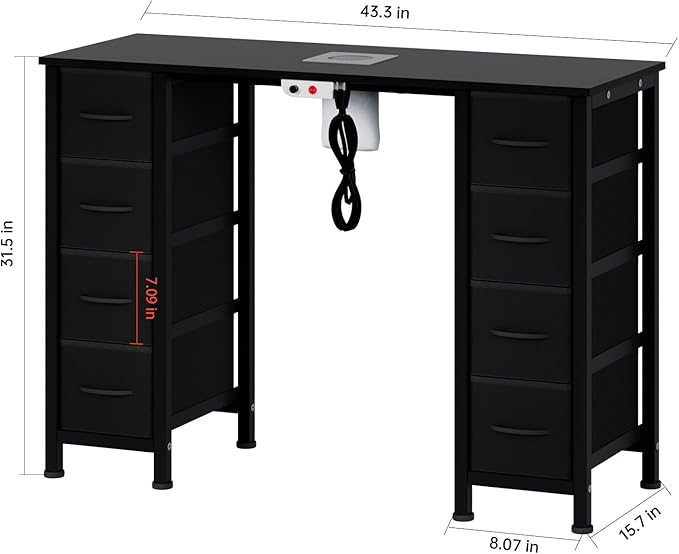 Nail Desk, Manicure Table, Nail Beauty Salon Workstation w/Electric Dust Collector, 8 Fabric Drawers