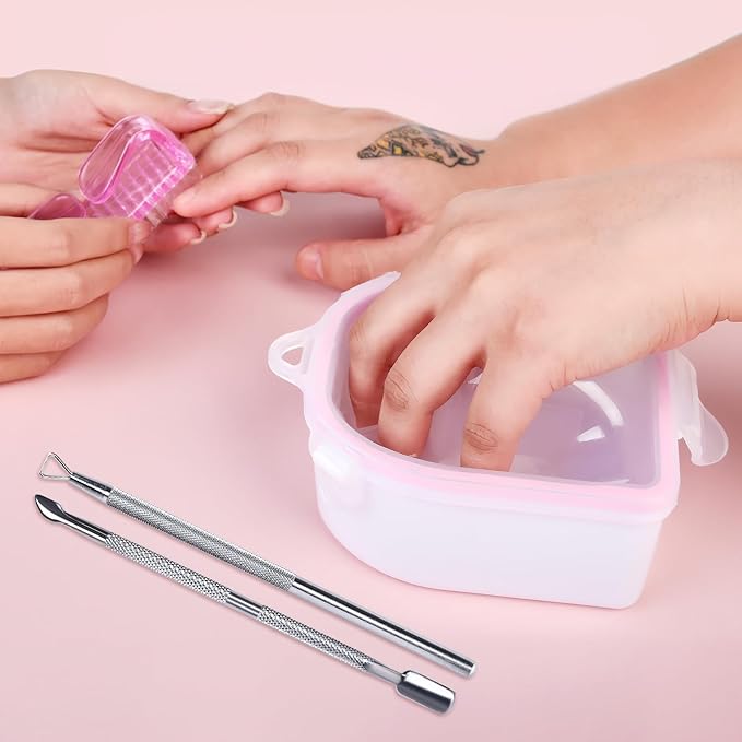 2 PCS Nail Soaking Bowl Nail Soak Off Bowl Acrylic Nail Remover Tool Acetone Nail Polish Remover Bowl Nail Soaker Tray Manicure Tool (4, blue pink)