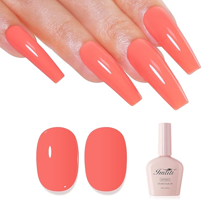 Imtiti Coral Gel Nail Polish, Coral Orange Peach Gel Polish High Gloss Soak Off UV LED Nail Gel Polish Spring Summer Art Manicure Salon DIY Design 10ML