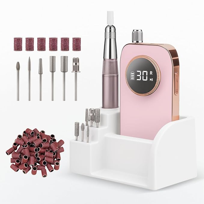 45000 RPM Nail Drill - Brushless Cordless Efile LCD Display & Heat Reduction Tech for Acrylic Gel Nails (Pink)