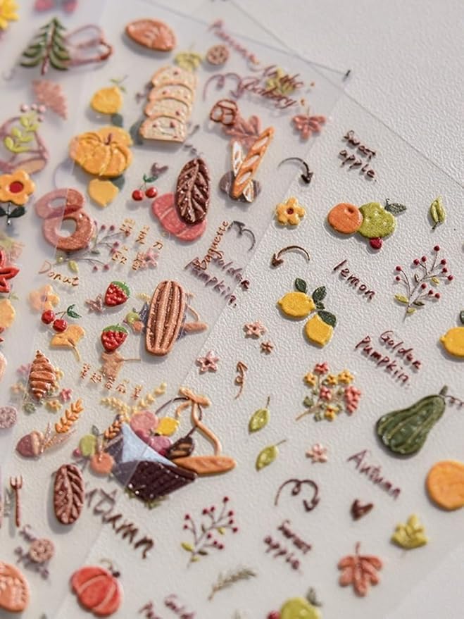 Fall Nail Stickers – 5D Embossed Autumn Nail Art with Pumpkins, Apples, Leaves & Harvest Basket. Easy to Use, Self-Adhesive. Cozy Seasonal Look for Thanksgiving, DIY Manicure, Salon & Home Décor