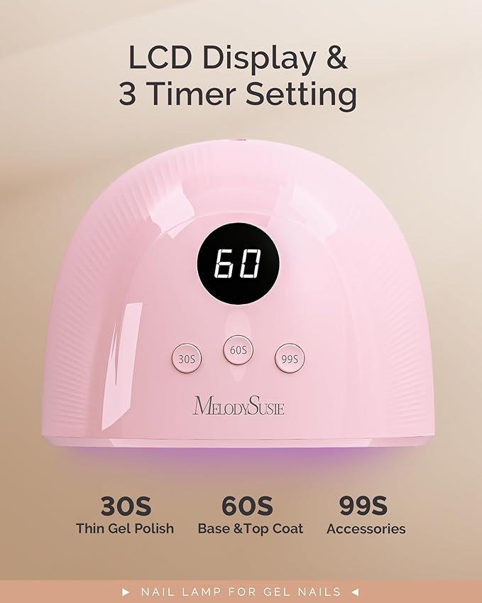 MelodySusie UV Nail Lamp, Plus30F UV Light for Gel Nails LED Nail Dryer with 3 Timer, Smart Sensor, LCD Display Fast Curing Gel Nail Polish Nail Art Tools Manicure Accessories-Pink