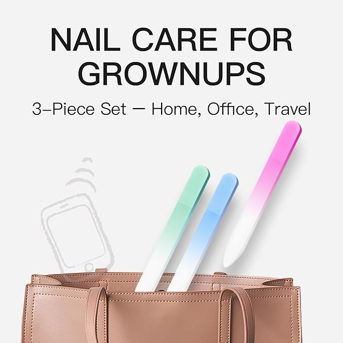 Curvlife 3 Pack Glass Nail File with Case, Professional Nail Buffer & Manicure Tools for Natural Nails, Gentle Nail Care Kit for Smooth, Healthy, and Shiny Finish