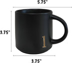 COLLECTIVE HOME Black Ceramic Coffee Mug, 15 oz Golden Monogram Tea Cup | - Image 4