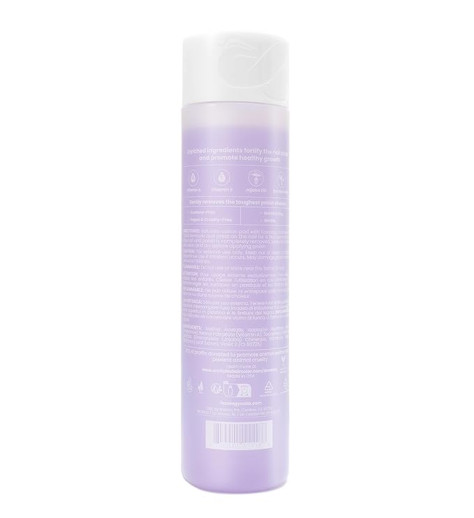 Foxology Nail Polish Remover, Acetone-Free, Enriched with Vitamin A & E, Jojoba Oil, Bamboo Leaf Extract, Vegan, Cruelty-Free, Leak-Proof, Grape Scent, Made in USA, 1 Pack, 6 fl oz