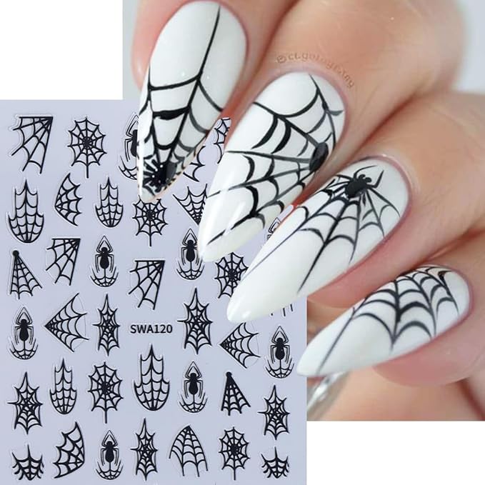9 Sheets Halloween Nail Stickers for Nail Art, 3D Self-Adhesive Bat Spider Web Nail Decals, Ghost Pumkin Leaf Nail Supplies Nail Art Design Accessories for Women and Girls Manicure DIY Decoration