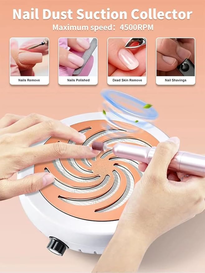 High Speed 4500RPM Strong Suction Nail Dust Collector Vacuum Cleaner for Manicure Pedicure with Removable Filter (Golden)