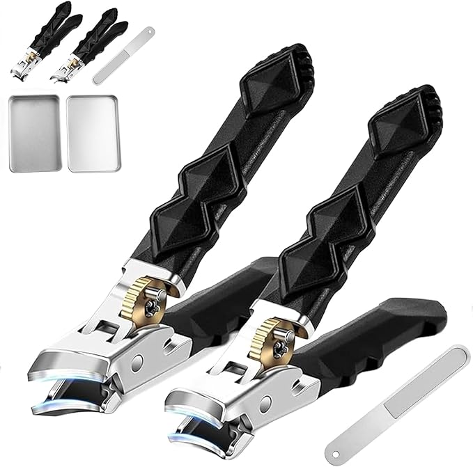 Toenail Clippers for Thick Toenails, 2 PCS Stainless Steel Nail Clippers, Upgraded 180° Wide-Mouth Bite, Splash-Proof Design, Oblique and Flat Mouth Nail Clippers Set (1 Set)