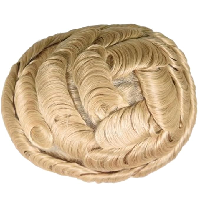 Human Hair Toupee for Men 10x8 Inch,European Human Hair Lace Front Natural Hairline Hair Pieces with 0.06mm Thin Skin PU V-looped Men's Hair Replacement System (#22 color,100% human hair)