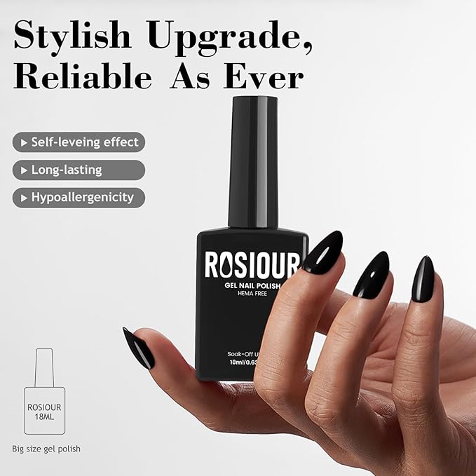 HEMA-Free Black Gel Nail Polish, 18 ML Deep Dark Black Gel Polish, Same Color Same Bottle Soak Off U V Gel Polish Art Design for Women Girl Nail Lovers Gift Salon DIY All Season Gel Manicure