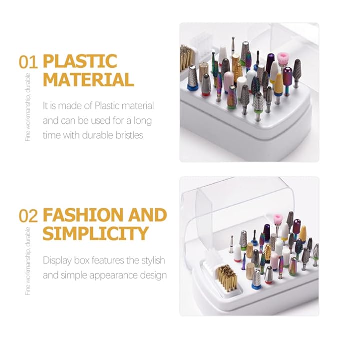 Round Nail Drill Bits Holder with Nail Drill Bits Brush, 3 Nail Drill Bits Stand Displayer Organizer (Not Include Nail Drill Bits)