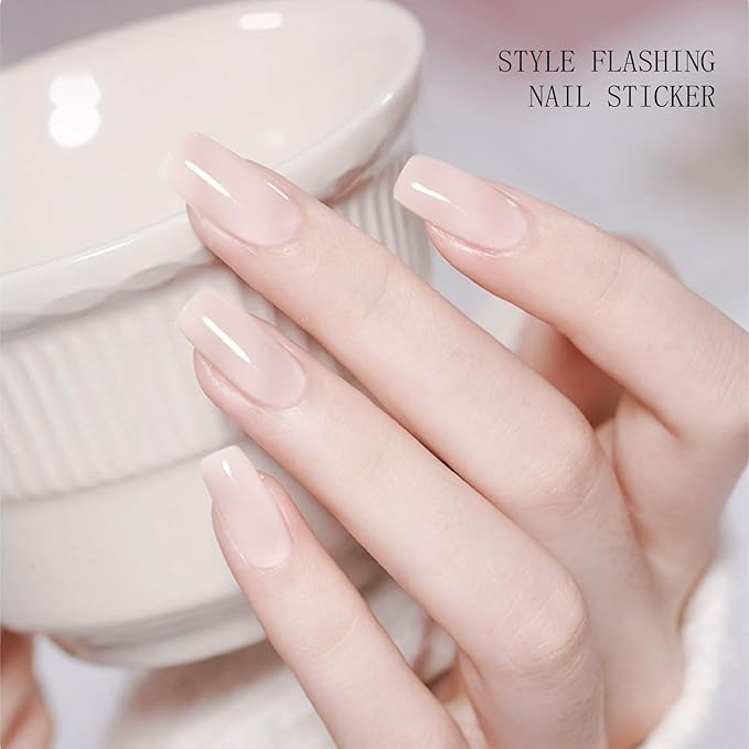 JMEOWIO Gel Nail Stickers Cream Light Pink Semi Cured Gel Nail Strips Wraps UV/LED Nails Art Design Decoration Accessories