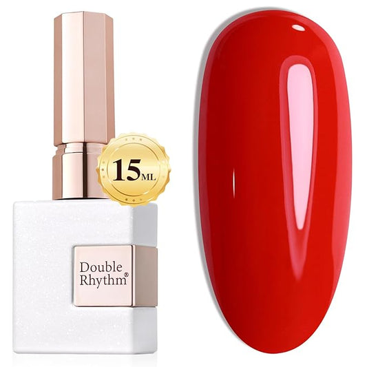 Double Rhythm Gel Polish 15ML Jelly Sheer Pastel Light Milky Color Pearl White Bottle 1 PC 0.5 OZ Full Size Nail Art Salon at Home (Neon Red-D1016)