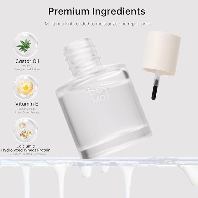 2 in 1 Base Coat Top Coat Nail Polish, Clear Quick Dry Nail Lacquer Color Base Protection High Shine Long Lasting Glossy Fast Air Dry Nail Polish-8.5ML