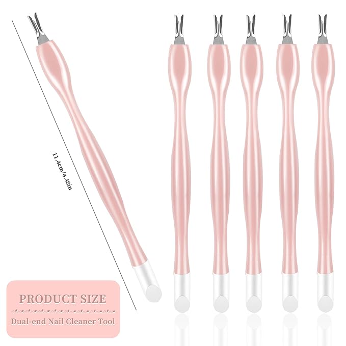 50Pcs Nail Cuticle Trimmer Rubber Nail Cleaner, Plastic Handle Cuticle Knife, Double End Nail Dead Skin Fork Cuticle Pusher Bulk Nail Art Cuticle Remover Tools for Girls Women and Men-Rose…