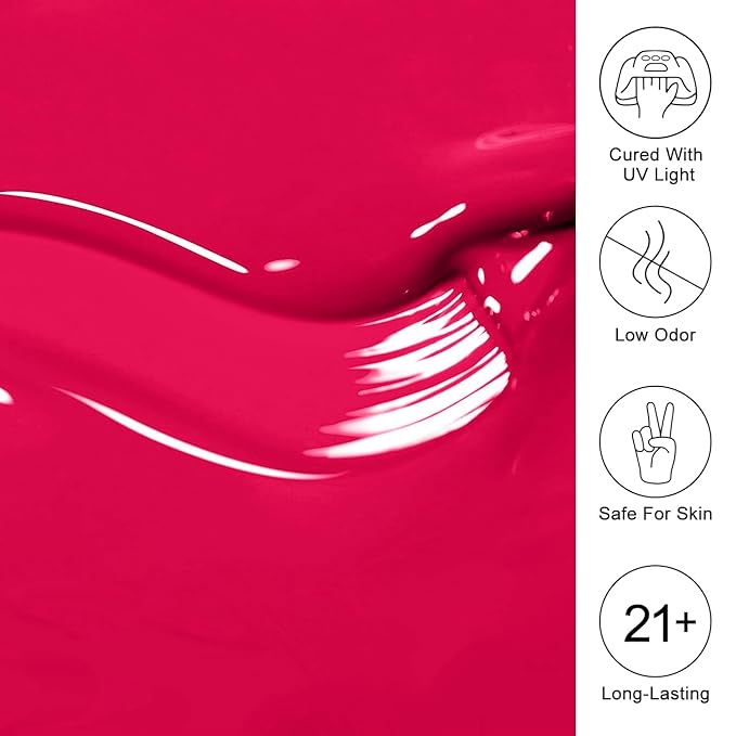 Imtiti Pink Gel Nail Polish, Hot Pink Gel Polish High Gloss Soak Off UV LED Spring Summer Art Manicure Salon DIY Design 10ML