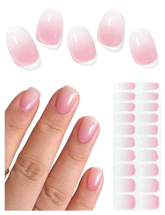 Semi Cured Gel Nail Strips (Jelly Omber Pink), 20 Pcs Gel Nail Wraps, Stickers, Salon Quality, Long Lasting, Works With Any Lamps