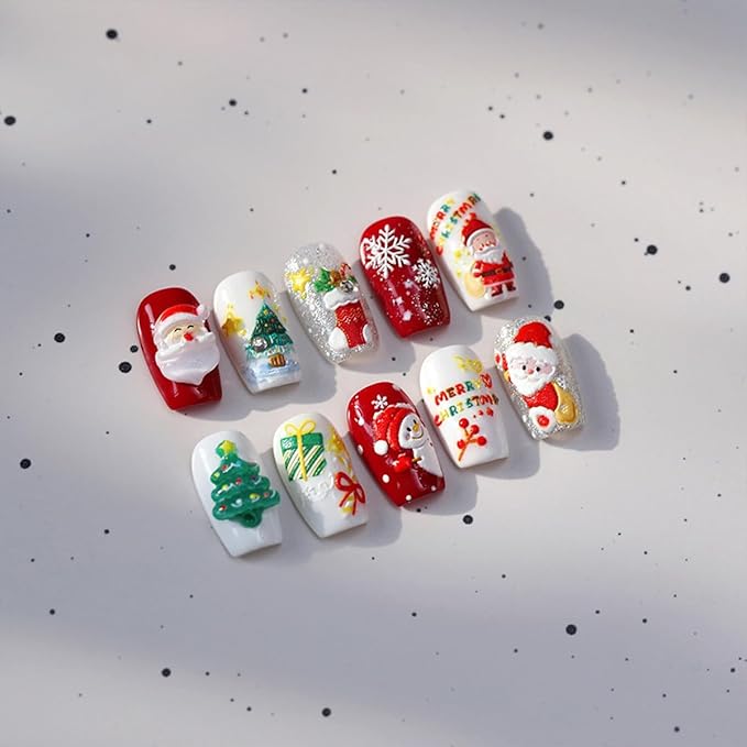 Christmas Nail Art Stickers 5D Embossed Xmas Nail Stickers Self-Adhesive Snowflake Santa Claus Christmas Tree Snowman Nail Decals for Women Girls Winter Holiday Manicure DIY Nail Supplies