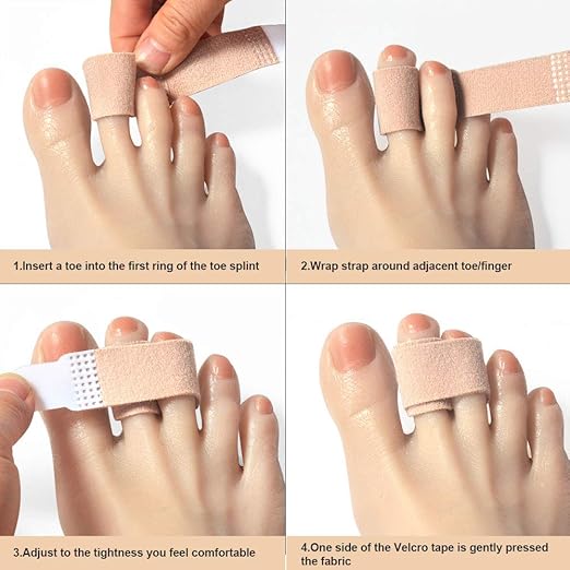 Broken Toe Wraps 8 Pack (Medium Size), Middle Toes Fabric Toe Splint Cushioned Bandages Finger Protectors Straightener Hammertoe Separators