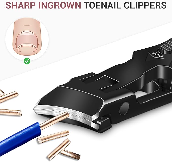 Ingrown Toenail Clippers - Eagle Beak Nail Clippers for Thick Toenails, Wide Jaw Opening Slanted Toe Nail Clippers for Seniors Men Women, Long Handle, Anti Splash, Black