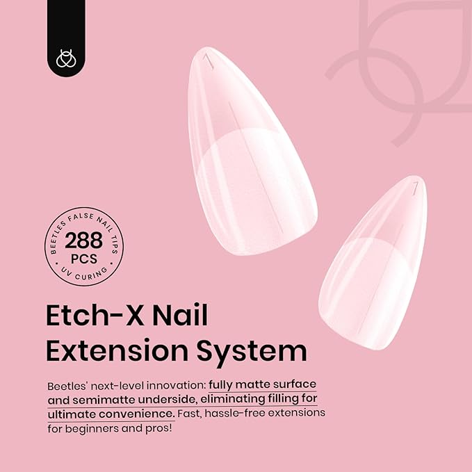 Beetles Medium Almond Nail Tips: 288PCS Medium Almond Matte Clear False Acrylic Press on Nails Tips 12 Sizes Pre-shape Full Cover Nail Tips Nail Extension DIY Valentines Day Gifts for Women