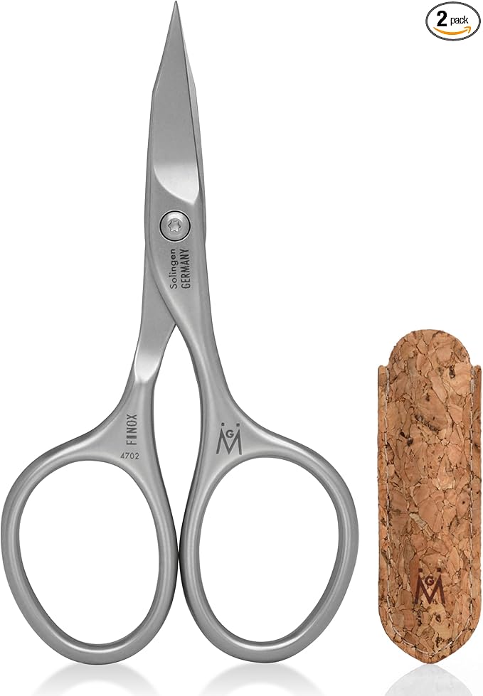 GERMANIKURE Nail and Cuticle Scissors - FINOX Stainless Steel Professional Scissors - Curved Manicure Tools in Cork Case - Ethically Made in Solingen Germany - 4702